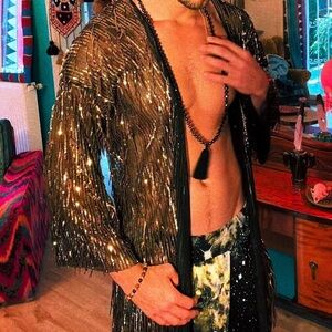 Gold Sequin Fringe Disco Jacket